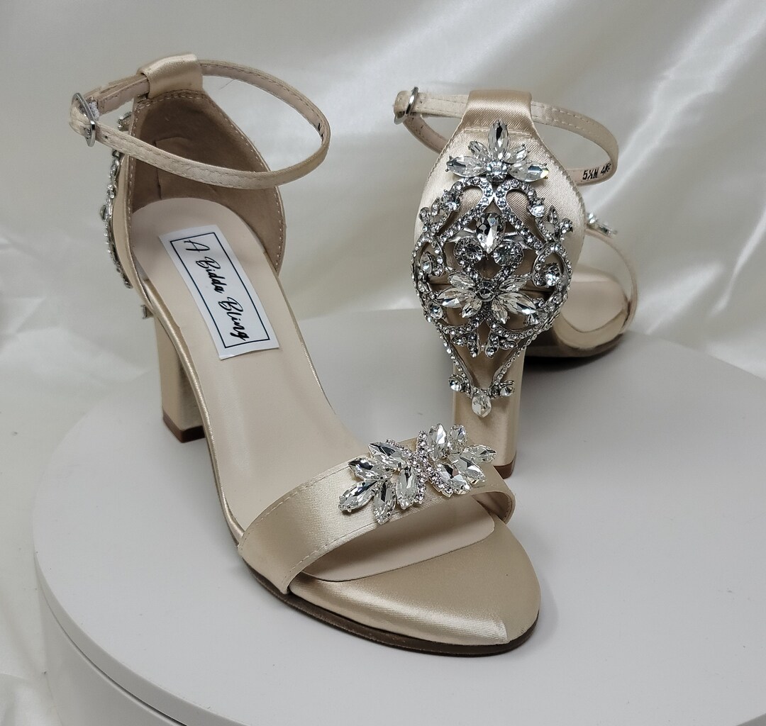 champagne wedding shoes block heel