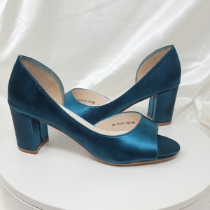 Teal Wedding Shoes Block Heel Teal Green Bridal Shoes Chunky Heel Teal Bridesmaid Shoes - 100 Colors Teal Block Heels for Bride