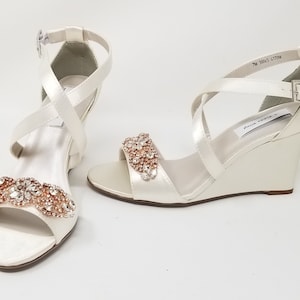 Ivory Wedge with Rose Gold Applique Ivory Bridal Sandals Ivory Bridal Shoes Ivory Wedding Shoes Ivory Bridal Sandals OVER 100 COLORS