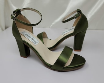 Olive Green Wedding Shoes Olive Green Chunky Heels Green Bridal Shoes or PICK FROM 100 COLORS Olive Green Block Heels Green Bridesmaid Shoes