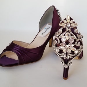 Eggplant Purple Bridal Shoes Back Crystal Applique 100 Color - Etsy