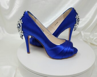 Chaussures de mariée bleues avec talon en cristal Chaussures de