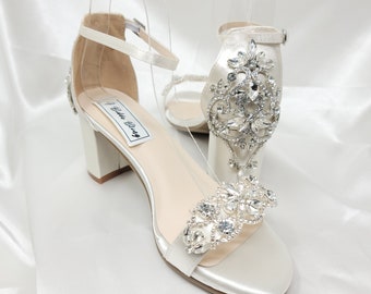 Ivory Block Heel Bridal Shoes Crystal Design Ivory Chunky Heels Ivory Block Heel Wedding Shoes 100 COLORS Ivory Bridal Heels Ivory Heels