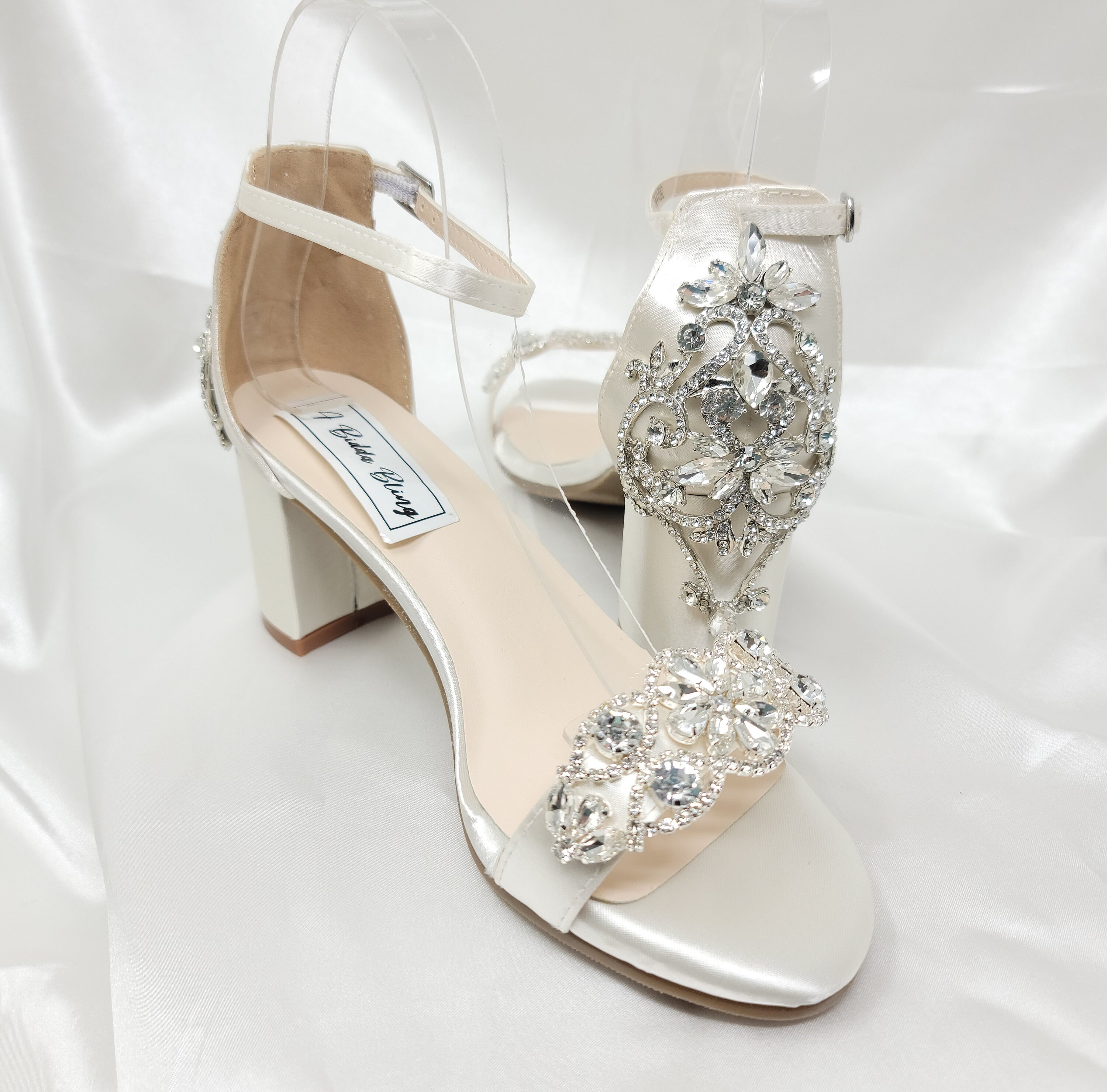 Block heel ivory wedding shoes deals