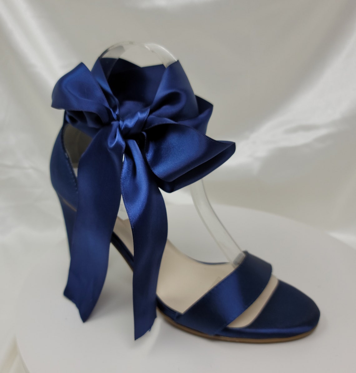 Navy Blue Block Heels with Satin Bow Design Blue Wedding Shoes | Etsy