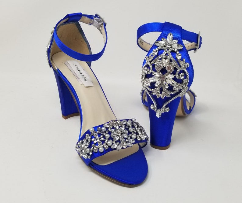 Blue Block Heels Over 100 COLORS Blue Bridal Sandals Crystal - Etsy