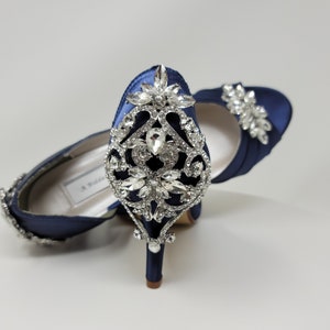 Blue Wedding Shoes Blue Bridal Shoes with Crystal Back and front Design Navy Wedding Shoes Navy Bridal Shoes PICK FROM 100 COLORS