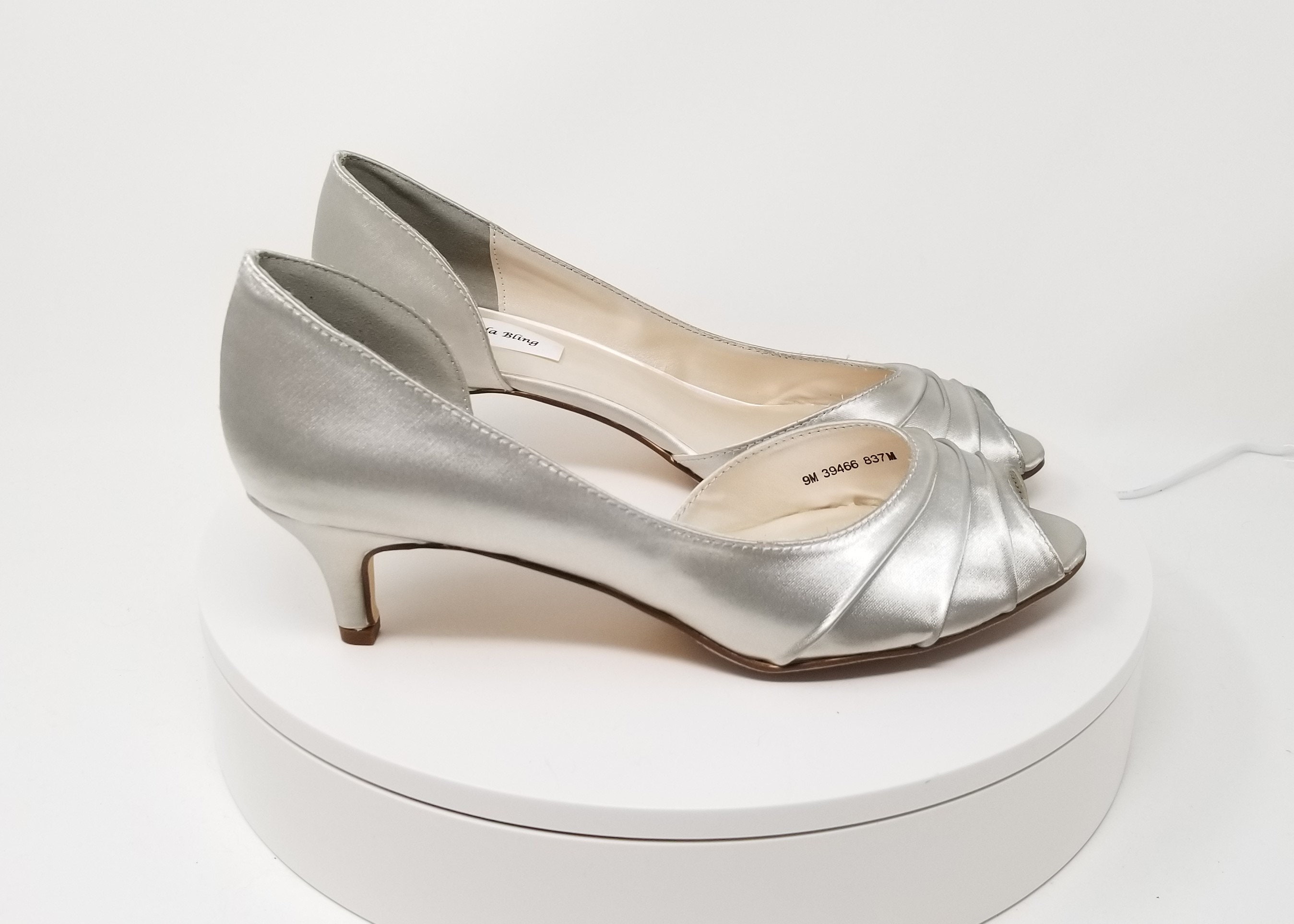 Badgley Mischka Women's Fiona Embellished Kitten Heel Sandals Shoes -  Bloomingdale's | Wedding shoes low heel, Heels, Wedding shoes