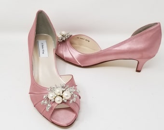 Rose Wedding Shoes Rose Bridal Shoes Rose Bridal Heels Pearl and Crystal Cascade PICK FROM 100 COLORS Rose Bridesmaid Shoes