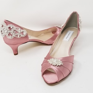 Dusty Rose Wedding Shoes with Crystal Design Rose Bridal Shoes Rose Bridal Heels PICK FROM 100 COLORS Rose Bridesmaid Shoes