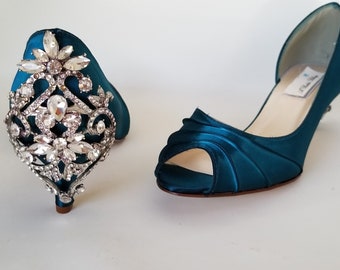 SALE Teal Wedding Shoes with Crystal Back Design Teal Bridal Shoes or PICK from 100 COLORS Teal Bridesmaid Shoes