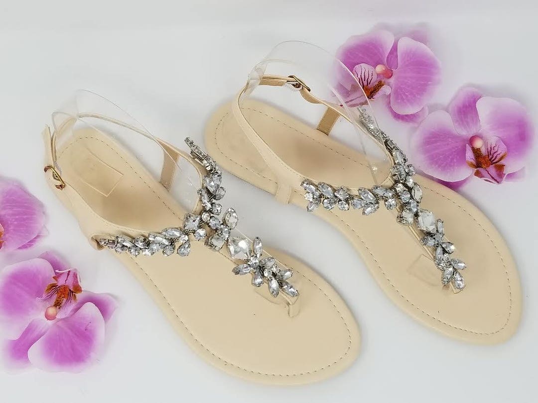 SALE Ivory Wedding Sandals With Crystal Gems Ivory Bridal Sandals ...