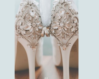 White Wedding Shoes Crystal Back White Bridal Shoes 100 Colors Ivory Wedding Shoes with Crystal Back Ivory Bridal Shoes White Bridal Heels