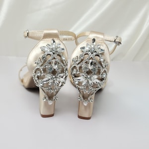 Champagne Block Heels Champagne Bridal Sandals Crystal Design Champagne Bridal Shoes Ivory Wedding Shoes 100 COLORS Champagne block Heels