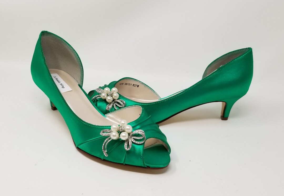 Emerald Green Wedding Shoes With Crystal and Pearl Flower Bow - Etsy