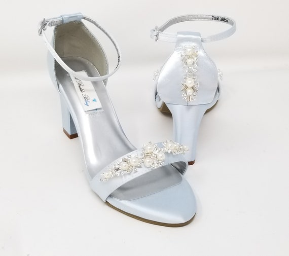 Light Blue Satin Pointy Toe Low Heels With Wrapped Ankle Tie, Fall Wedding  Shoes, Bridal Shoes, Bridal Low Heels, Something Blue - Etsy