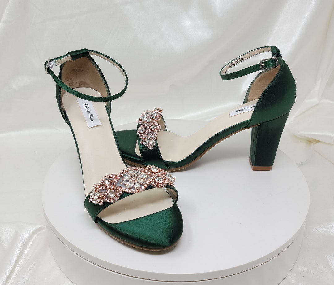 Green Bridal Shoe Chunky Heels Hunter Green Wedding Shoes - Etsy