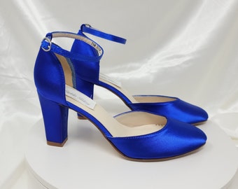 Blue Block Heels Over 100 COLORS Blue Bridal Sandals Blue Bridal Shoes Blue Wedding Shoes Royal Blue Shoes Blue Closed Toe Shoes