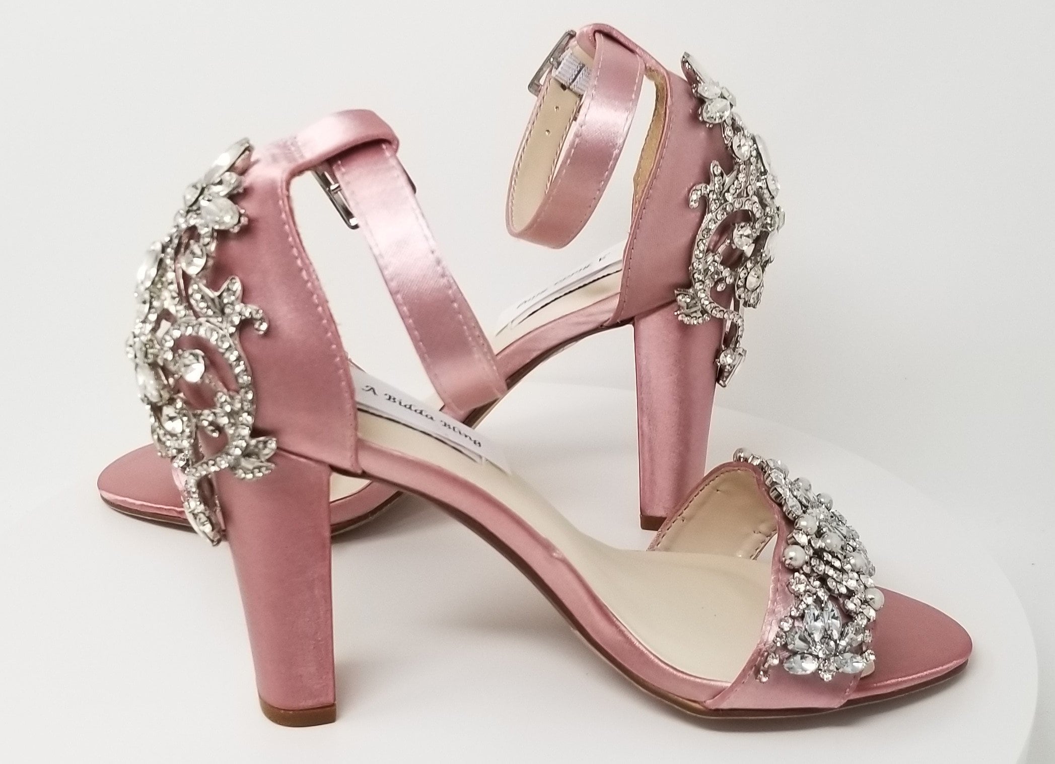 dusty rose block heels