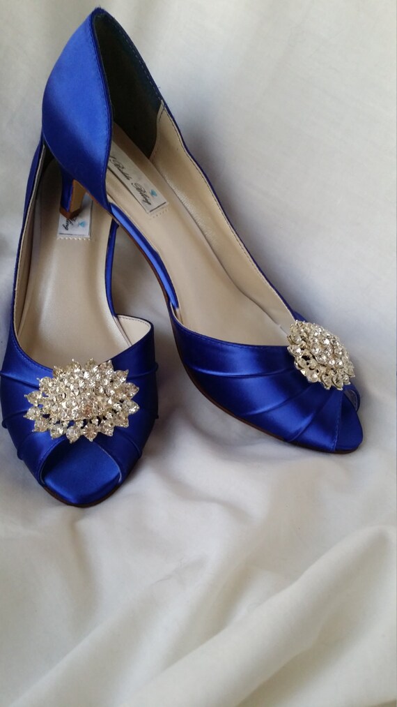 Wedding Shoes Kitten Heel Blue Wedding Shoes Sparkling Crystal | Etsy