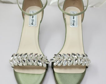 Sage Green Block Heels Sage Green Bridal Shoes Sage Green Wedding Shoes 100 COLORS Crystal Design Sage Green Sandals Green Shoes for Bride
