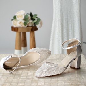 Ivory Wedding Shoes Block Heels Ivory Lace Bridal Shoes with Block Heel White Lace Bridal Shoes White Lace Wedding Shoes 100 COLORS