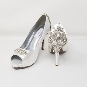 White Wedding Shoes with Crystals front and back White Bridal Shoes - Over 100 Color Choices to Pick From White Bridal Heels