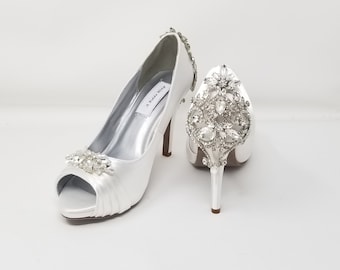 White Wedding Shoes with Crystals front and back White Bridal Shoes - Over 100 Color Choices to Pick From White Bridal Heels