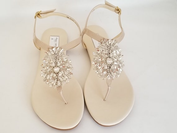 Ivory Wedding Sandals Nude Bridal Sandals Ivory Bridal Sandals With Crystal Applique Beach Wedding Sandals Beach Wedding Shoes Vegan Sandals