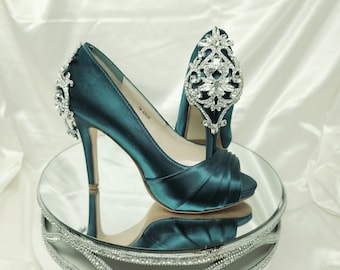 Teal Wedding Shoes Crystal Back Design Teal Bridal Shoes 100 Color Choices Blue Wedding Shoes Green Wedding Shoes Blue Bridal Shoes