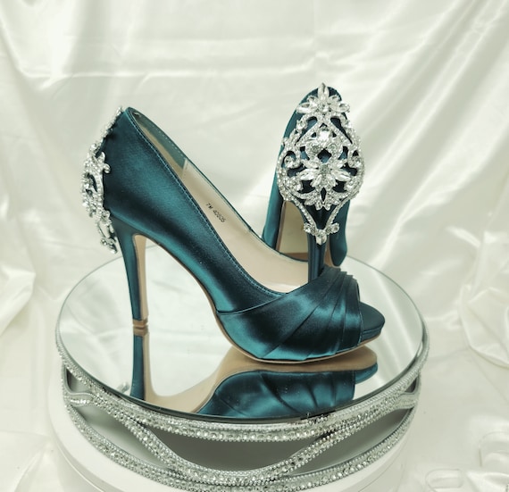 Turquoise Wedding Shoes with Crystal Heel Design – Custom Wedding Shoes by  A Bidda Bling