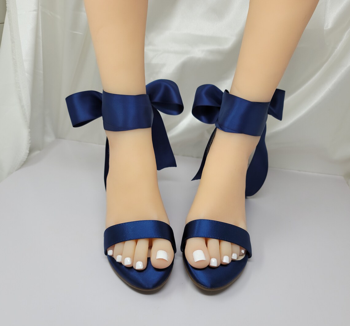navy blue block heels for wedding