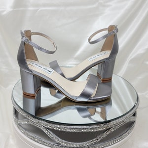 Silver Wedding Shoes Chunky Heels Platinum Bridal Shoes OVER 100 COLORS Silver Bridal Heels Platinum Bridal Sandals Silver Block Heels