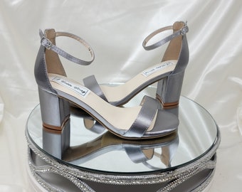 Silver Wedding Shoes Chunky Heels Platinum Bridal Shoes OVER 100 COLORS Silver Bridal Heels Platinum Bridal Sandals Silver Block Heels