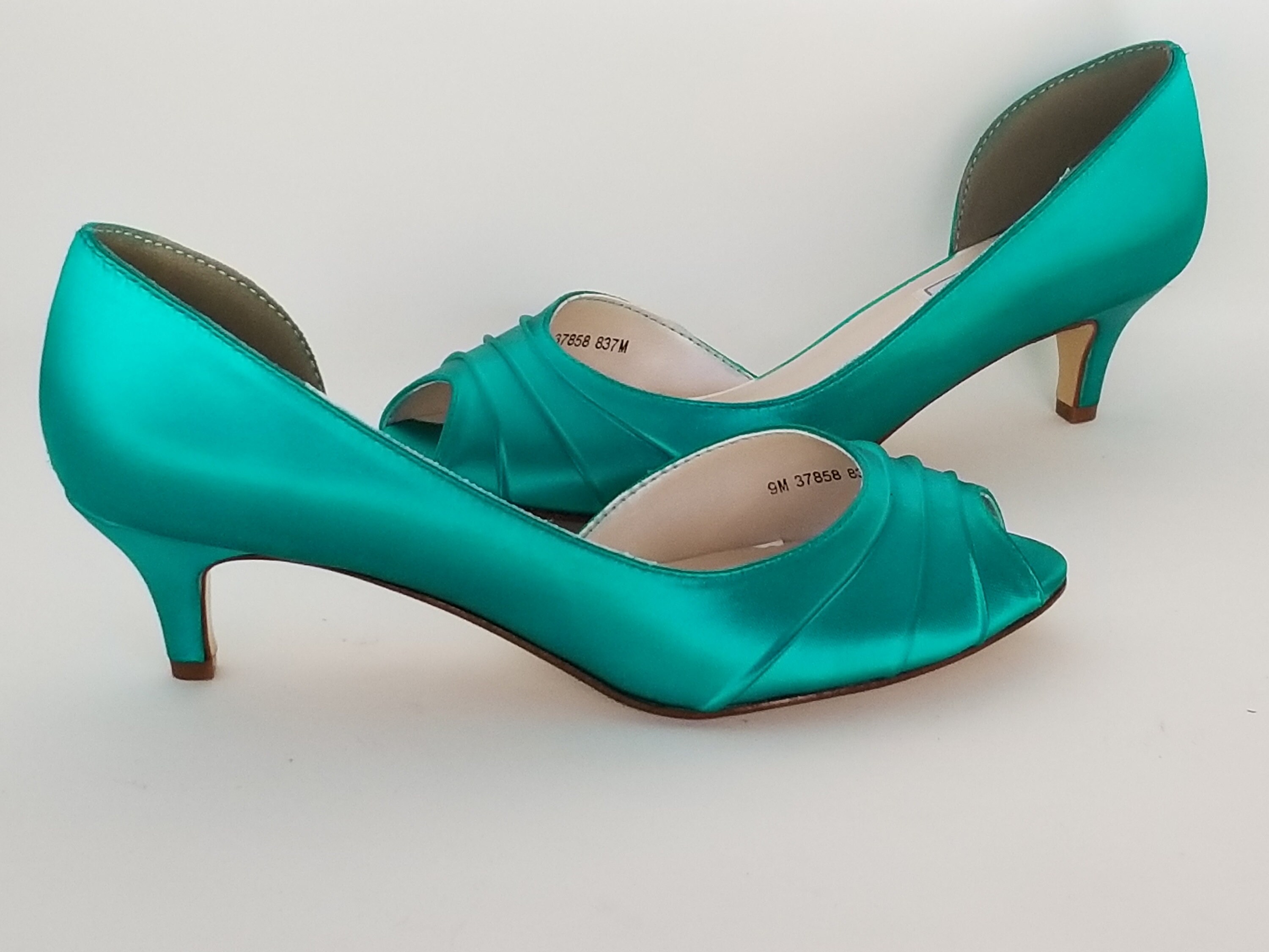 Teal wedding shoes low heel Clearance