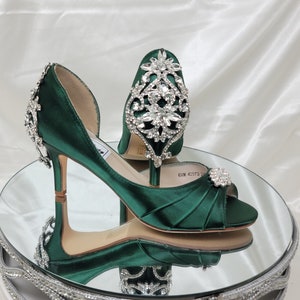 Hunter Green Wedding Shoes Hunter Green Bridal Shoes with Crystal Back Design Green Wedding Shoes 100 COLORS Green Bridal Heels Green Sandal