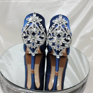 Navy Blue Bridal Shoes with Crystal Heel Navy Blue Wedding Shoes Navy Blue Heels - Over 100 Color Choices Navy Bridal Heels Navy Shoes