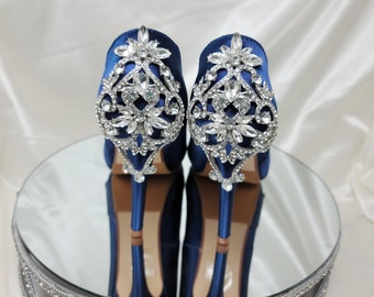 Navy Blue Bridal Shoes with Crystal Heel Navy Blue Wedding Shoes Navy Blue Heels - Over 100 Color Choices Navy Bridal Heels Navy Shoes