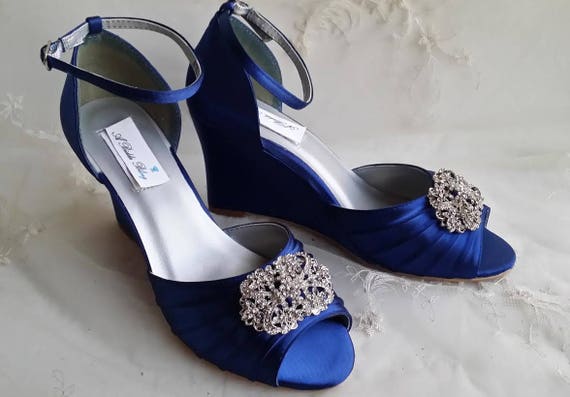 blue bridal wedges