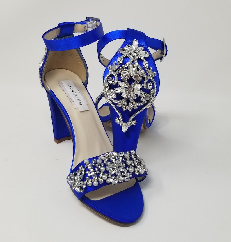 Blue Block Heels Over 100 COLORS Blue Bridal Sandals Crystal - Etsy
