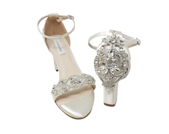 Tacones de bloque color marfil Sandalias de novia color marfil Diseño de cristales Zapatos de novia color marfil o zapatos de boda color marfil - MÁS DE 100 COLORES Zapatos de dama de honor
