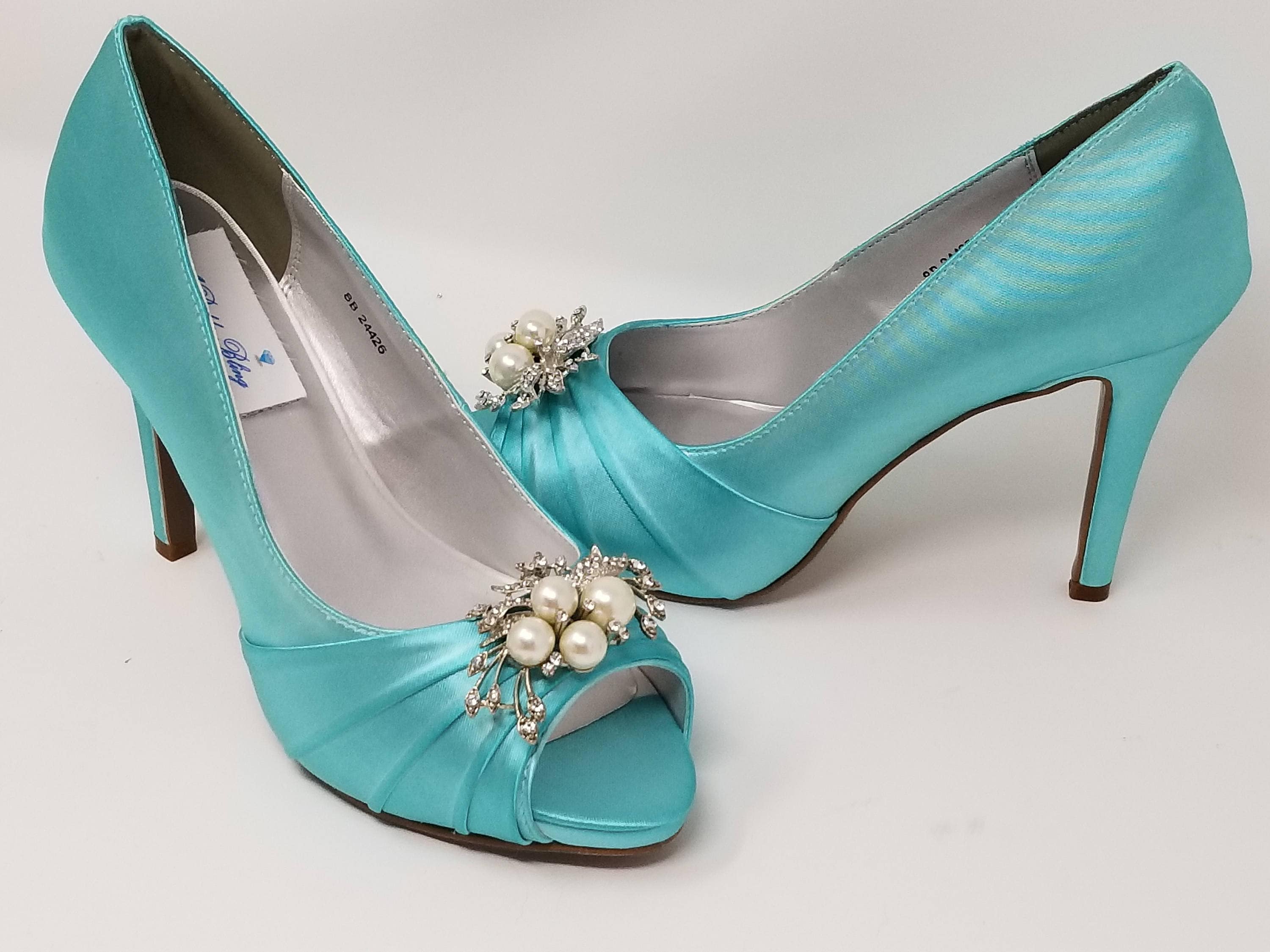 Blue Wedding Shoes With Pearl and 