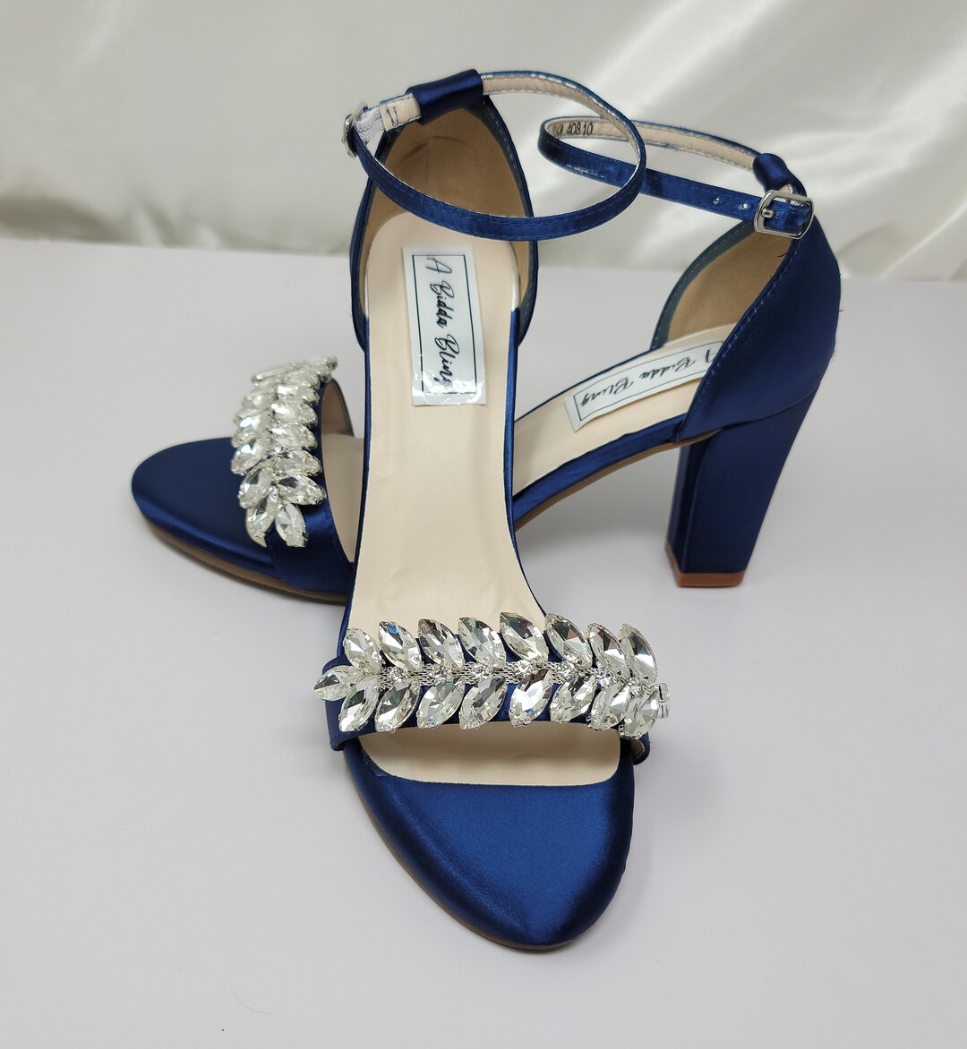 navy blue block heels for wedding