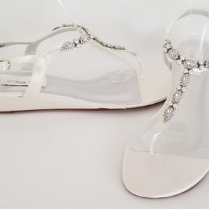 Ivory Wedding Shoes Ivory Wedding Sandals Ivory Bridal Sandals Crystal and Pearl Design Pick your Color  Over 100 Color Choices Available