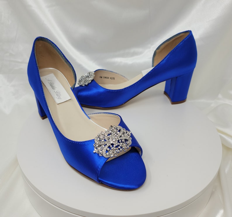 Royal Blue Wedding Shoes Block Heel Vintage Style Design Etsy