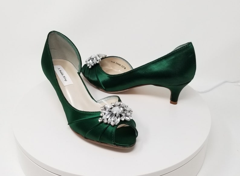 Hunter Green Wedding Shoes Crystal Design Hunter Green Bridal Shoes or PICK FROM 100 COLORS Green Wedding Heels Green Bridal Heels