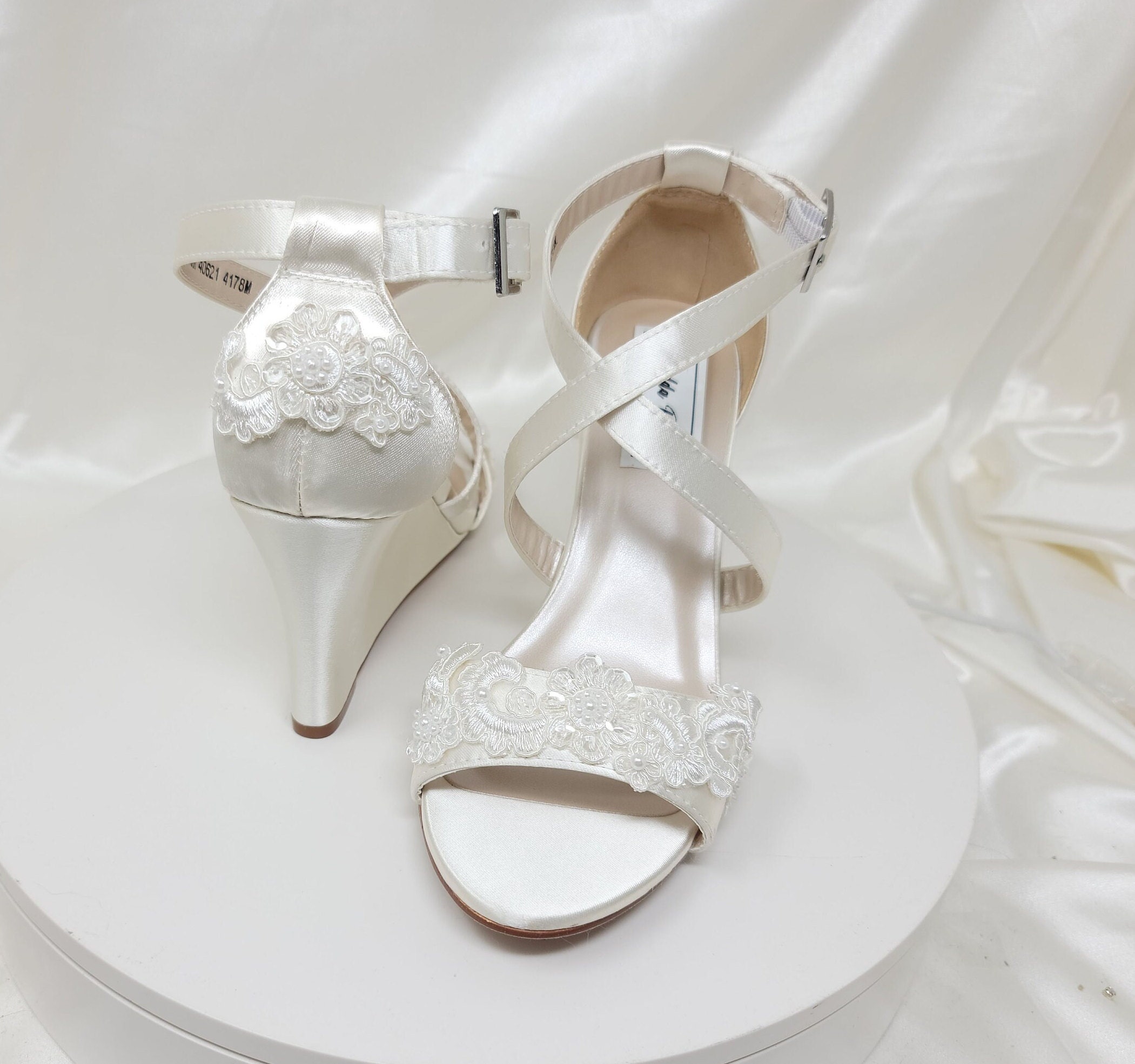 Ivory Bridal Sandals Ivory Wedge Shoes with Lace Design Ivory Bridal Shoes Ivory Wedding Wedge Sandals Ivory Bridal Dyeable Shoes 100 COLORS