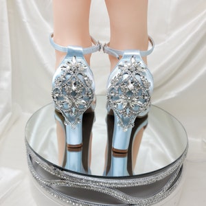 Baby Blue Bridal Shoes All Crystals Chunky Heels Baby Blue Block Heel Wedding Shoes OVER 100 COLORS Baby Blue Bridesmaid Shoes