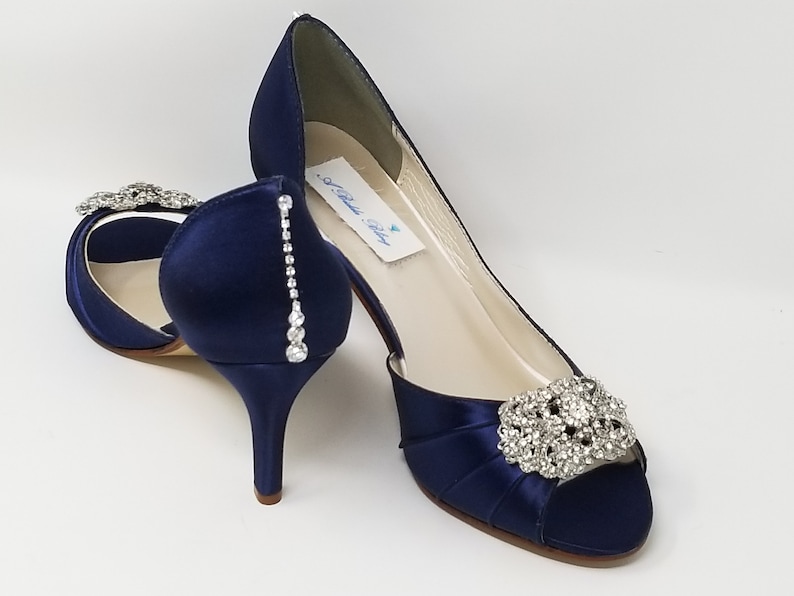 Navy Blue Wedding Shoes Crystals Front and Back Design Navy | Etsy
