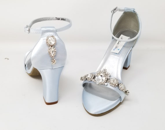 blue bridal shoes block heel